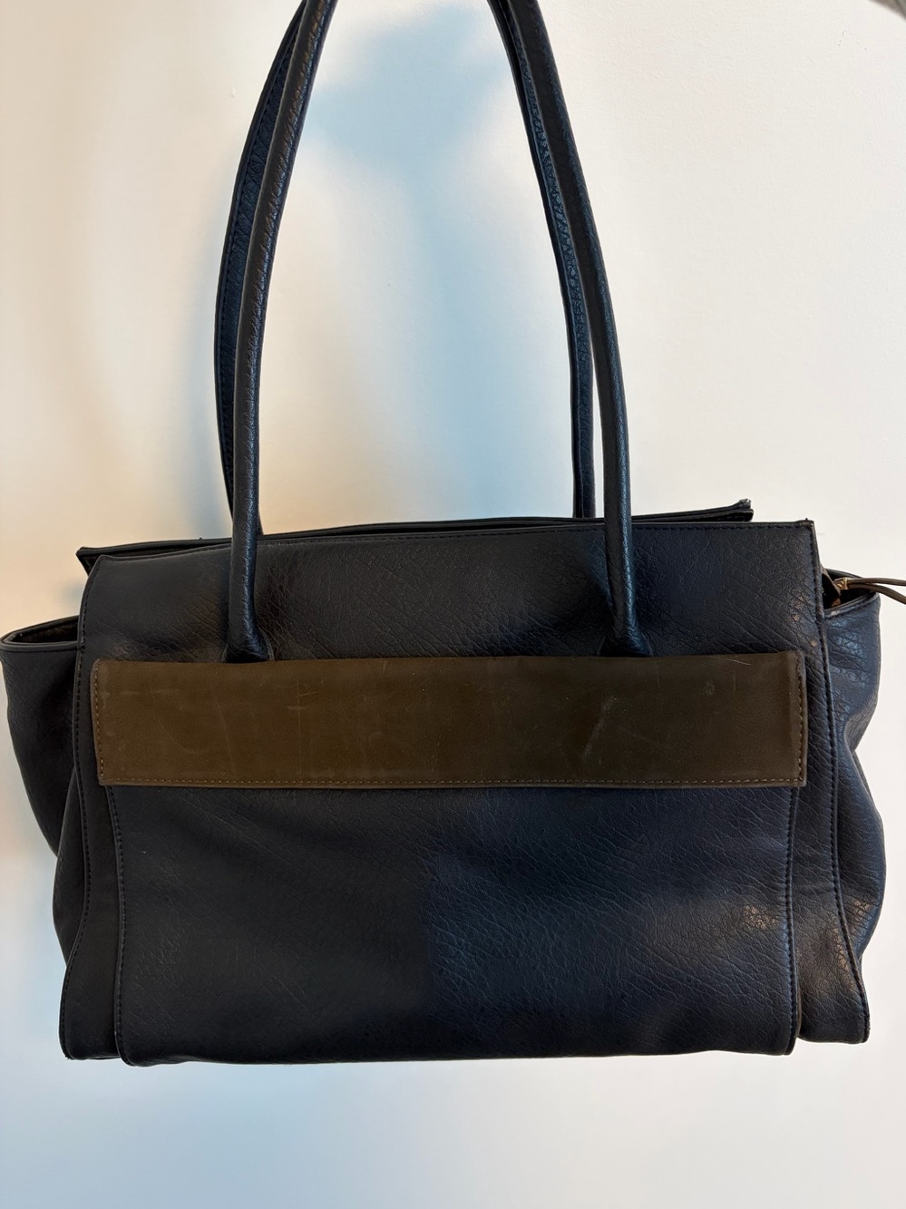 Classic Black Tote with Olive Accent
